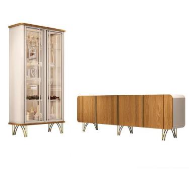 Imagem de Conjunto Cristaleira Buffet com LED Portas de Vidro Pés Aço Maciço Cor