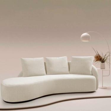 Imagem de Sofá Chaise Decorativa Emilia 250cm com Almofadas Linho Bege Claro G92