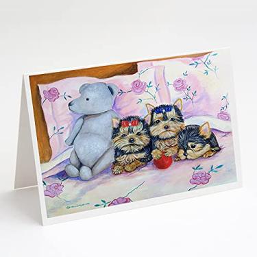Imagem de Caroline's Treasures 7192GCA7P Yorkie Puppies Três em uma fileira Cartões de felicitações e Envelopes Pacote com 8, 7 x 5, multicolorido