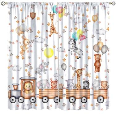 Imagem de Cortinas de desenho animado de animais para crianças, engraçadas e fofas aquarela, animais da floresta, leão, girafa, urso, estrelas, tratamentos de janela para berçário, bebê, meninos, meninas
