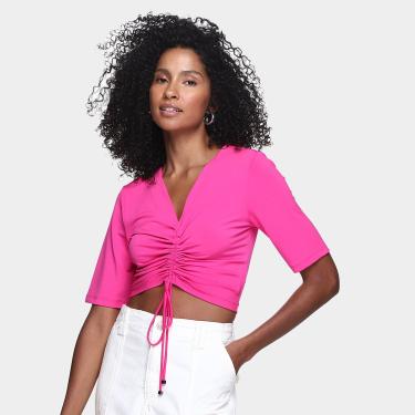 Imagem de Blusa Cropped Morena Rosa Decote V Amarração Feminina-Feminino