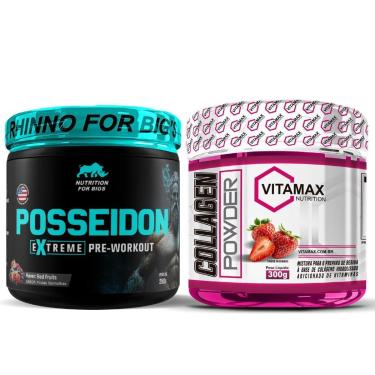 Imagem de Kit Colágeno Powder Hidrolisado 300g Vitamax + Pré treino Posseidon 250g-Unissex