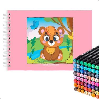 Imagem de Livro Para Pintura Arte Criativo + Conjunto 60 Canetinhas Ponta Dupla (Rosa)