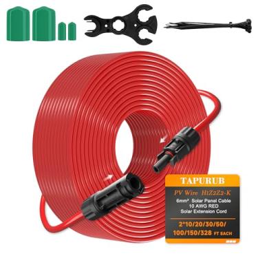 Imagem de Cabo de extensão de painel solar de 10 AWG de 6 mm² PV Wire TAPURUB de cobre estanhado com conector fêmea e macho à prova d'água para barco solar fotovoltaico marítimo RV externo - calibre 10 (preto e