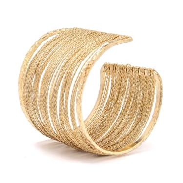 Imagem de Princess V Bracelete ou bracelete ajustável aberto e largo e moderno, joia de pulseira com revestimento de ouro amarelo 18K escovado. Bonito e elegante para todas as ocasiões. Qualidade trabalhada. Durável. Acabamento estético de alta qualidade, One Size, Zinco, Sem pedras preciosas