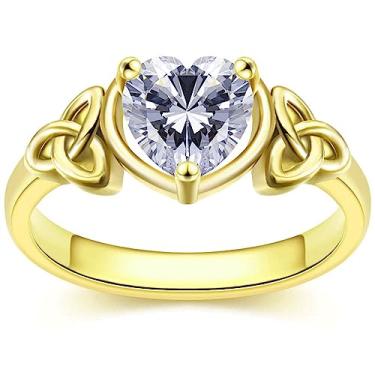 Imagem de Anéis de noivado femininos de zircônia cúbica com coração de cristal de zircônia cúbica 18 k para mulheres, alianças de casamento de zircônia cúbica para ela, aniversário, dia dos namorados, joia de aniversário, Ouro 18K, Zircônia cúbica