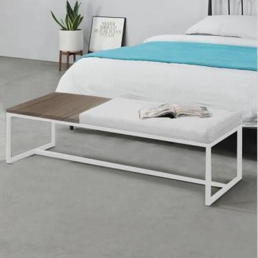 Imagem de Calçadeira Recamier Londres 140cm Industrial Branco Suede Branco Tampo Quadrado mdf Carvalho - Ahz Móveis