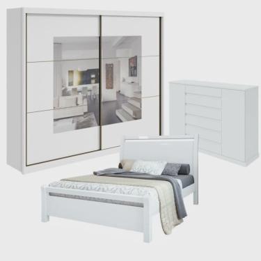 Imagem de Conjunto com Guarda-roupa com Espelho Toronto Plus e Cômoda Vedra e Cama Casal Reali