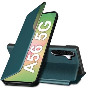 Imagem de Capa flip para Galaxy A56 para Samsung Galaxy A56 5G, capa de couro slim fit transparente para celular Samsung A56 com suporte, resistente, resistente à prova de choque (6,7 polegadas, 2025) (verde)