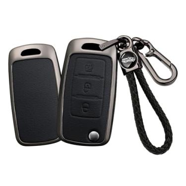 Imagem de HIBEYO Capa Smart Key Fob compatível com Dongfeng DFM Aeolus AX7 AX5 AX4 AX3 Glory 360 370 580 Cefiro MX6 Capa para chave de couro e acessórios de liga com chaveiros de couro-B tipo preto