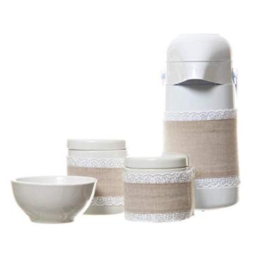 Imagem de Potinho de Mel Potes Garrafa E Molhadeira Com Capa Quarto Bebê Menina Menino Conjunto 4 Peças Bege