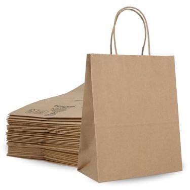 Imagem de DURO 20 x 10,5 x 26 cm, sacos de presente pequenos com alças, sacos de papel kraft reciclado com alças, sacos de papel marrom perfeitos para presentes, feriados, lembrancinhas de festa, compras e