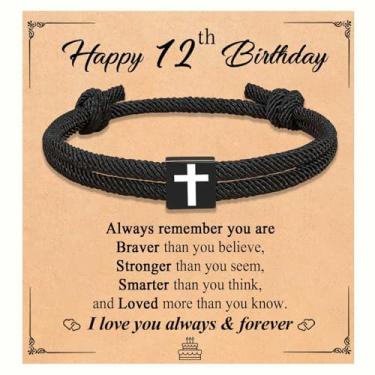Imagem de Jixugaud Pulseira de cruz preta para homens adolescentes adolescentes 9 10 11 12 13 14 15 16 18 anos de idade ideias de presentes de aniversário para meninos, 7.5 inches, Nylon, Sem Pedra Preciosa