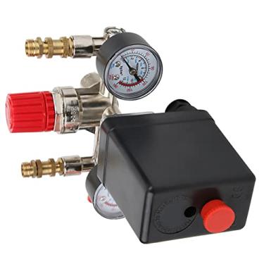 Imagem de Luqeeg 2 manômetros de pressão interruptor de compressor de ar, controlador de pressão 125PSI, regulador de método de contatos NC para válvula de controle de bomba, tubo de escape de 6 mm