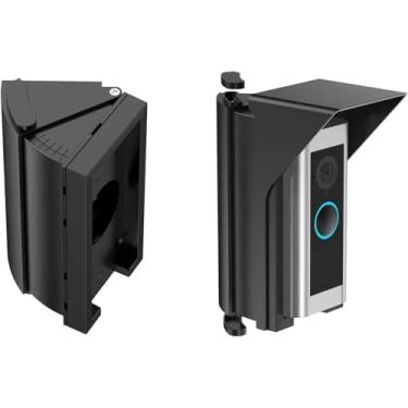 Imagem de OLAIKE Suporte de ângulo ajustável à prova d'água (30 a 60 graus) para campainha de vídeo Pro e Pro 2, suporte de ângulo de campainha, área de visualização expandida, placa de montagem Kit de canto de cunha / antirreflexo/protetor de chuva, preto