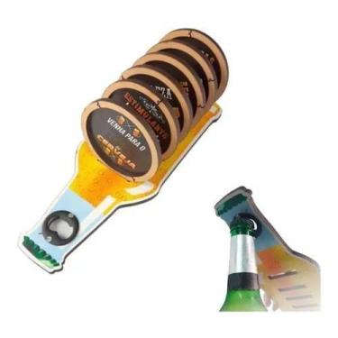 Imagem de Porta Copos Garrafa De Cerveja Com Abridor 6 Bolachas Bar - modernato