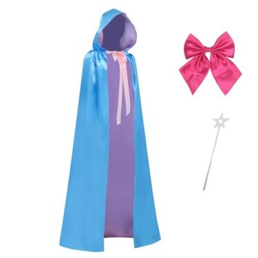 Imagem de Bvxmsel Fantasia de madrinha cosplay de fada azul com capuz capa feminina de princesa com varinha de estrela para festa