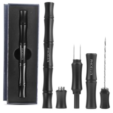 Imagem de Phoelux Ferramenta multiferramenta 3 em 1 para simulação de charutos, agulha dupla, abridor de buraco para charutos (8 mm) com caixa de presente (preto)