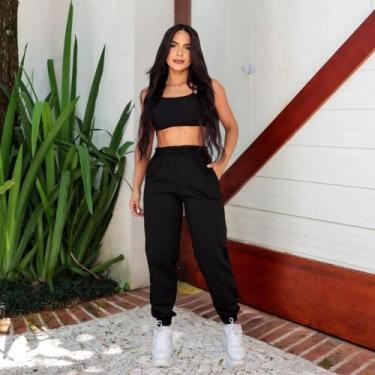 Imagem de Calça de Moletom Feminina Forrada Franelada bolso e punho jogguer Tend