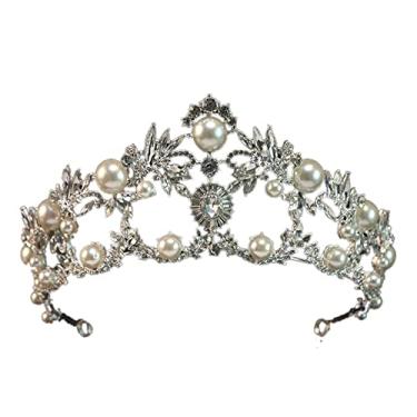 Imagem de Tiara de casamento com coroa de cristal, pérola, flor de noiva, tiara feminina, tiara de cabelo de princesa, acessórios de cabelo, coroa de noiva