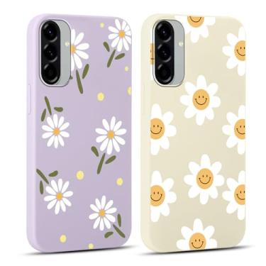 Imagem de RUMDEY Pacote com 2 capas de telefone floral de margarida fofa para Samsung Galaxy A56 de 6,7 polegadas, estampa feminina estética fosca funda antiarranhões macia fina protetora à prova de choque para