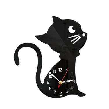 Imagem de Ioensy Relógio de parede pendurado de gato não requintada decorativa presente fofo acrílico decoração de parede diy moderna para jantar de cozinha de cozinha, Preto