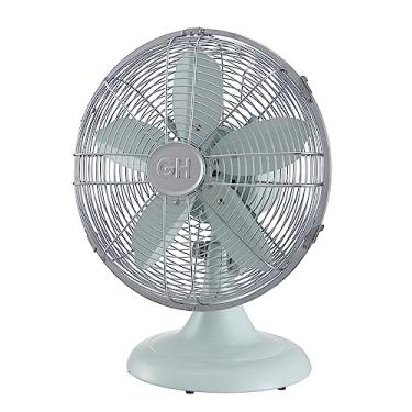 Imagem de Good Housekeeping 92604 Ventilador de mesa de escritório retrô de 30 cm todo em metal com oscilação ampla, configurações de 3 velocidades e alça de transporte, ondas de brisa