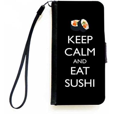 Imagem de Rikki Knight Keep Calm and eat Capa carteira flip de sushi cor preta com aba magnética para Apple iPhone 5c