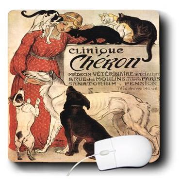 Imagem de 3dRose Mouse pad LLC 20 x 20 x 0,65 cm anúncio vintage francês para veterinário cercado por cães (mp_153777_1)