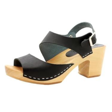 Imagem de BJORK Sandália feminina de couro de madeira de salto médio, Marie - Couro preto, 9-9.5