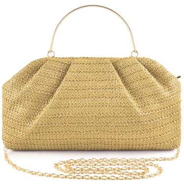 Imagem de ERKOON Bolsa clutch feminina de palha, 2025, verão, praia, transversal, bolsa, nuvem, bolinho de massa, bolsa envelope de tecido boho, Caqui
