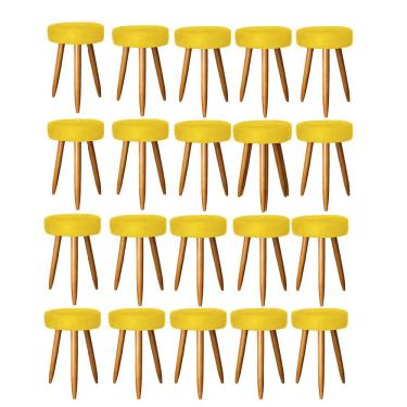 Imagem de Kit 20 Banqueta Alta Julia 50Cm Bar Cozinha Bistrô Pé Palito Castanho Suede Amarelo