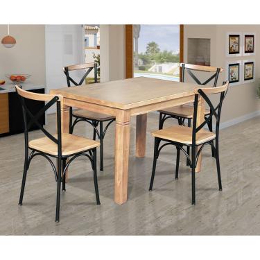 Imagem de Mesa Jantar Retangular Aurora 120X80 Com 4 Cadeiras Paris Base Alumínio - Natural - Marrom