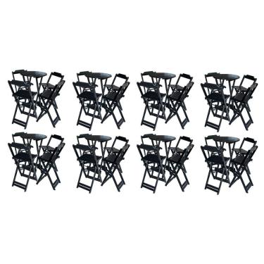 Imagem de Kit 8 Jogos De Mesa Bistrô De Madeira Com 4 Cadeiras Dobravel Preto - Preto