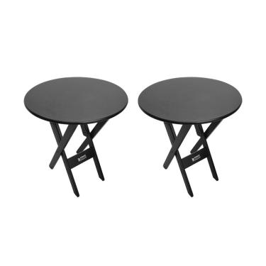 Imagem de Kit 2 Mesas Dobráveis De Madeira Redonda 70cm Preta - Cor: Preto