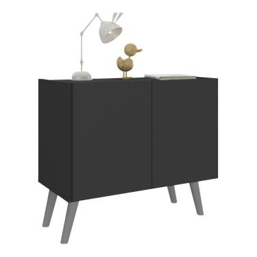 Imagem de Mesa De Cabeceira Retrô 2 Portas Multimóveis Mp4133 Preta/cinza Preto/cinza