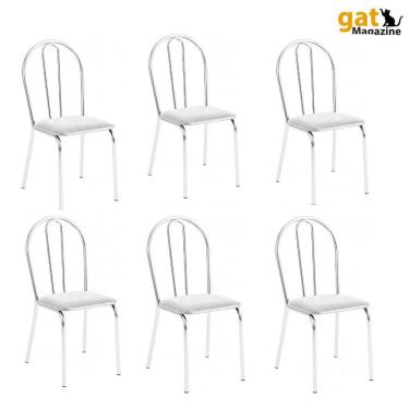 Imagem de Kit 6 Cadeiras Lisboa Cromada Para Cozinha Ou área Gourmet-assento Sintético Branco