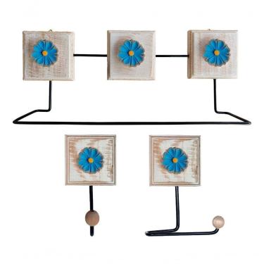 Imagem de Kit Banheiro 3 Peças Toalheiro Cabideiro Porta Papel Papel Cor Azul