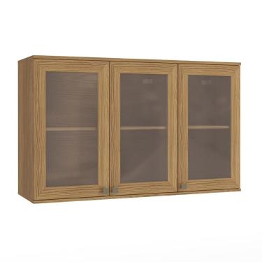 Imagem de Armário Aéreo Celeste Kappesberg 100% Mdf 3 Portas Com Vidro Nogueira 120cm