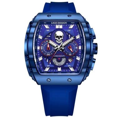 Imagem de Relógio De Quartzo Impermeável Masculino Caveira Esportivo Casual Tonneau Azul