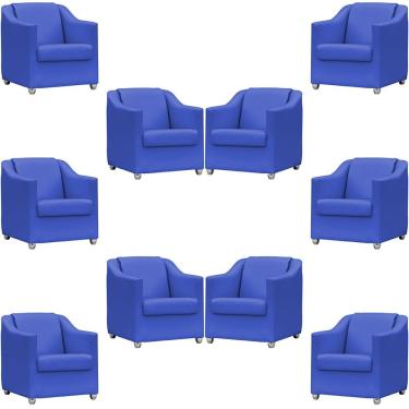 Imagem de Kit 10 Poltronas Mila Corino Cores Pé De Plástico Cromado - Azul-royal Corino