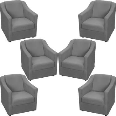 Imagem de Kit 6 Poltronas Mila Pé De Plástico Cromado - Cinza Suede