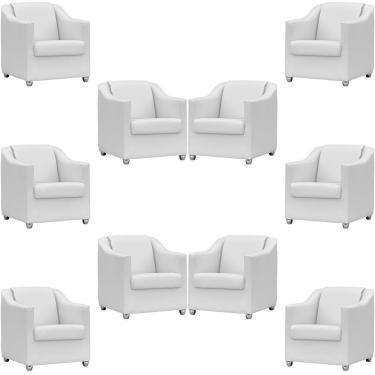 Imagem de Kit 10 Poltronas Mila Corino Cores Pé De Plástico Cromado - Branco Corino