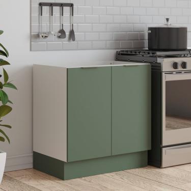 Imagem de Balcão 2 Portas 80cm Sem Tampo Com Rodapé Puxador 150mm Ipanema Cabecasa Madeiramadeira Verde Folha-branco