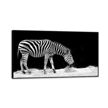Imagem de Imagens de animais em preto e branco para decoração de parede Zebra comendo grama preto e branco imagem impressão de cavalo pintura de arte de parede zebra decoração de parede para sala de estar 90 x