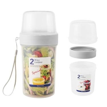 Imagem de MikerDelisin 1 Unidade De 36 Oz, Caixa Cereal Com Design Camada Dupla E Recipiente Para Leite, Portátil, Reutilizável, Aveia Noturna 2 (310 Ml + 760 Ml)