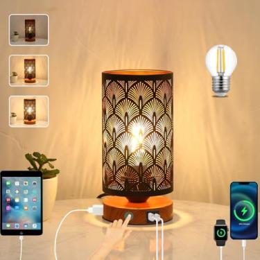 Imagem de Tingsize Abajur De Mesa Para Mesas Cabeceira, Cabeceira Com Porta Usb E Tomada, Toque Quarto, Metal Cama, Decoração Casa, Lâmpada Led Incluída