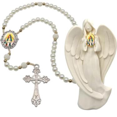 Imagem de Terço Oraçao Luxo com Imagem Anjo Nossa Senhora do Bom Parto Decoração