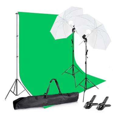 Imagem de SLOW DOLPHIN Sistema de suporte de suporte de fundo fotográfico com pano de fundo de musselina (kit de tela verde Chromakey), kit de iluminação de guarda-chuva contínuo de luz do dia 1050W 5500K para