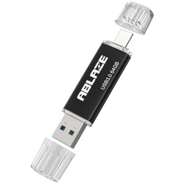 Imagem de ABLAZE Pen Drive Tipo C 64 Gb, Usb 3.0 Duplo Compatível Com Iphone 16/15, Smartphone Android, Computador, Tablet E Laptop Mac